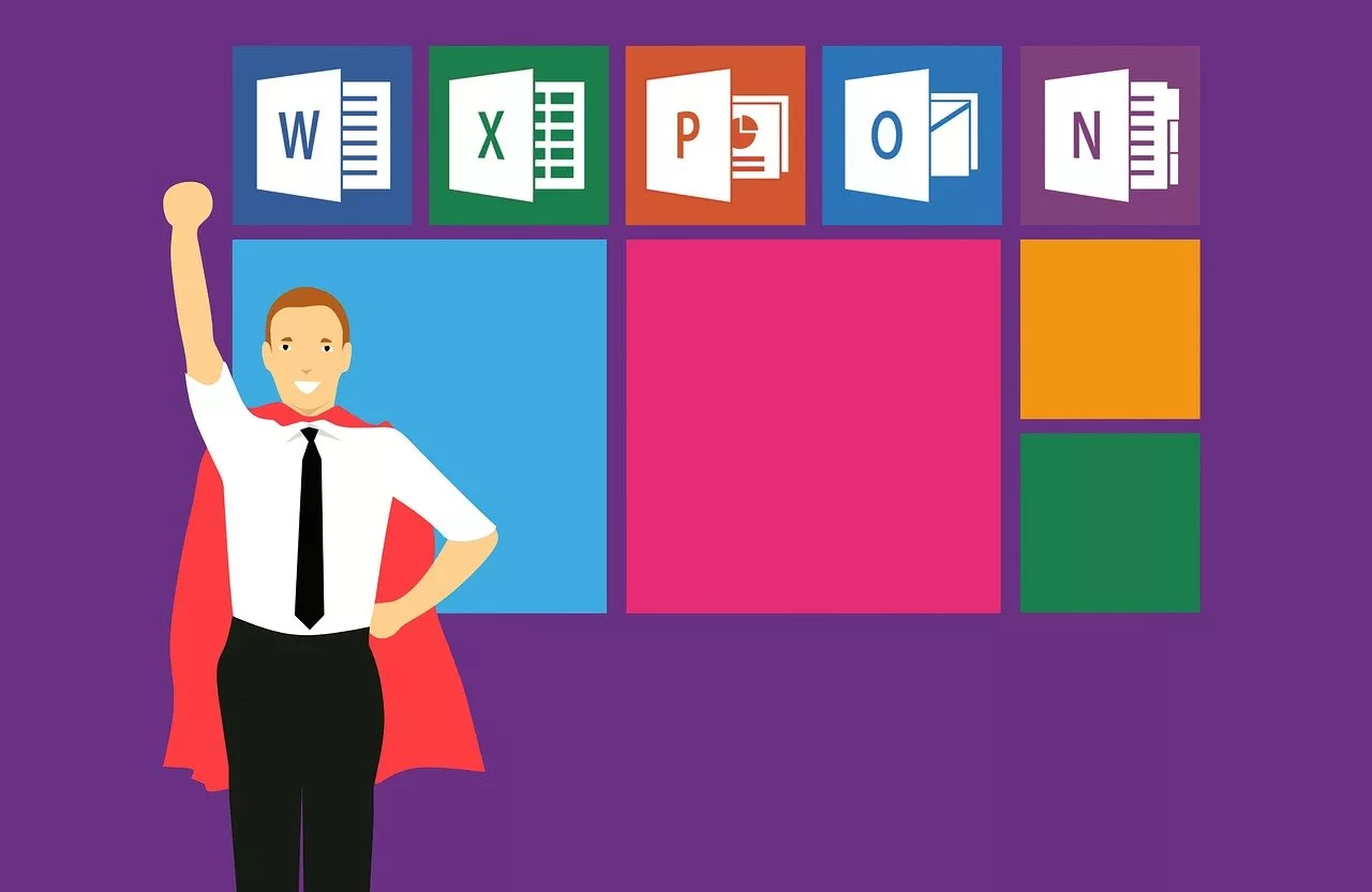 Illustrativ superhelt foran Office365 apps